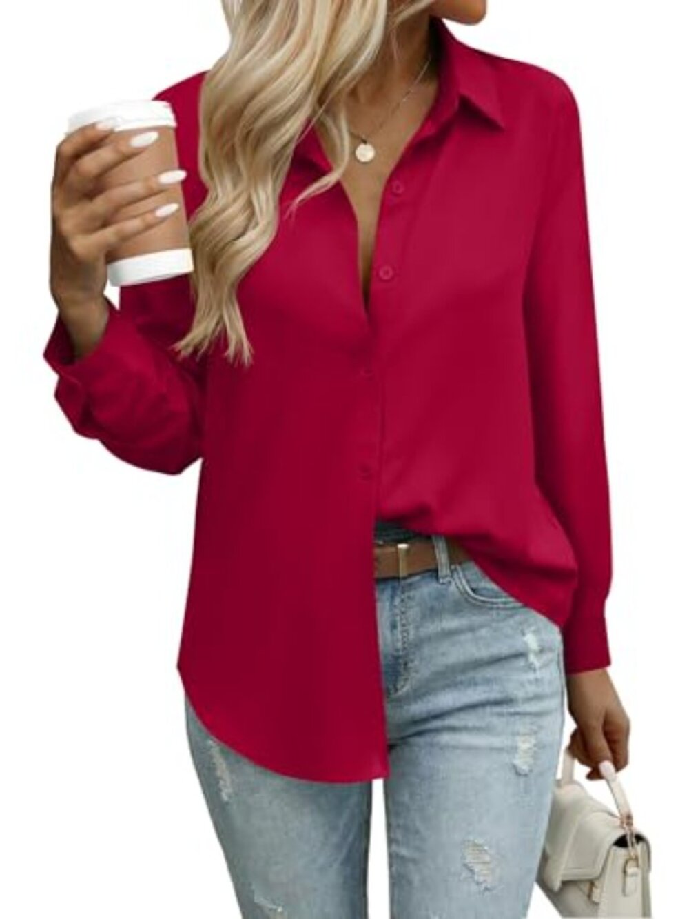 Zeagoo Womens Button Down Chiffon Blouse Casual Printed Long Sleeve Top - Picture 2 of 7